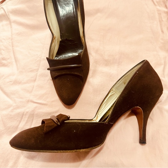 1950’s Brown Suede 3.5” Heels Vintage 8N Pointed Toe size 8 Kay King 40s 30s - Picture 4 of 9